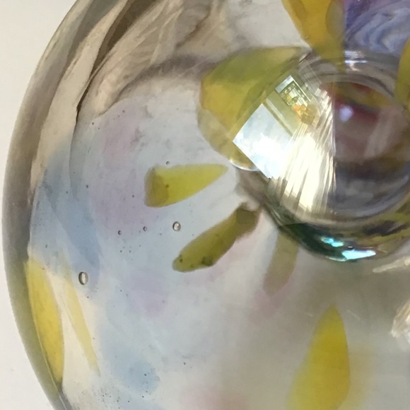 Vintage Hand Blown Glass Sock Darner End of Day Spatter Blue Yellow Pink Art - Picture 11 of 12